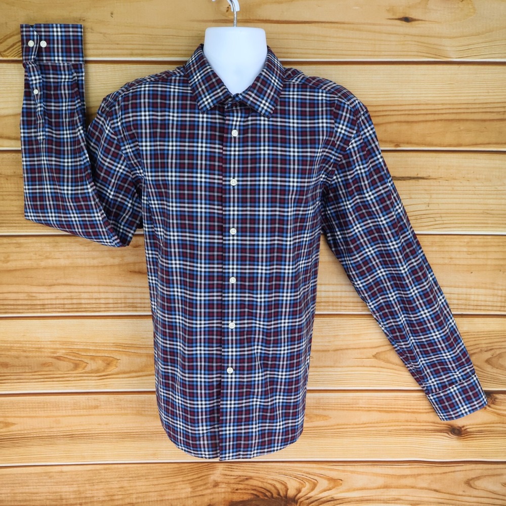 Egara Dress Shirt Mens XL Multicolor‎ Checks 100% Cotton Non-Iron Spread Collar